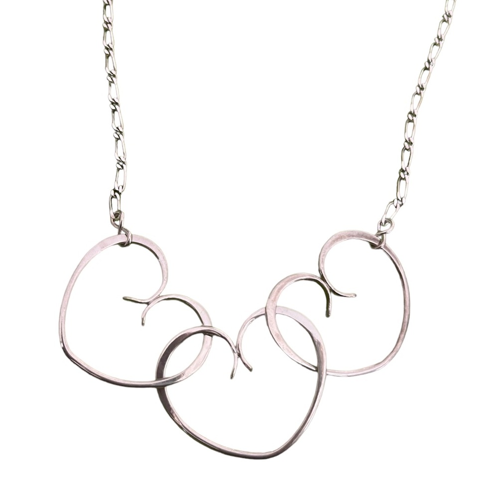 Sterling Silver Triple Interlocking Hearts Necklace, Stars & Stripes 24”